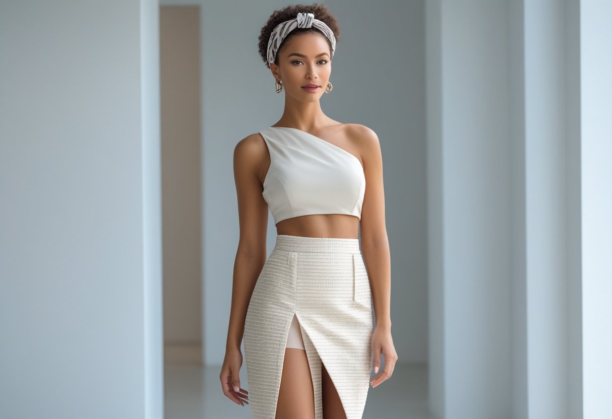 Saadan styler du din nederdel med slids med det perfekte pandebaand